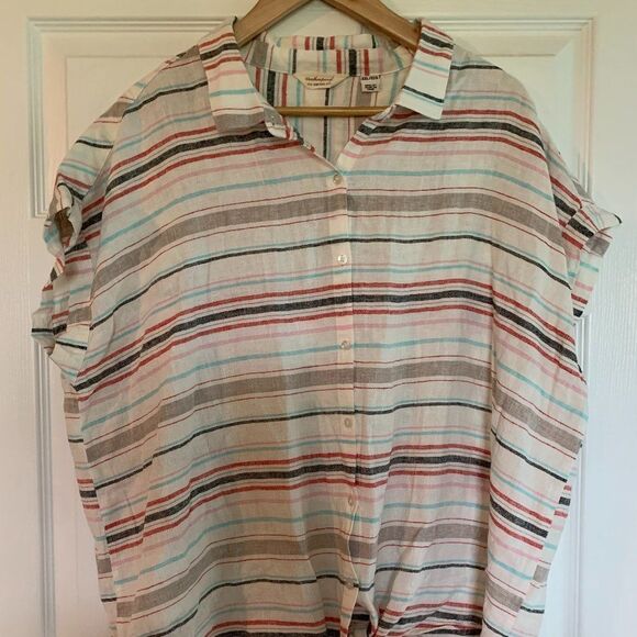 Linen Striped Tie front shirt - XXL - Picture 1 of 4